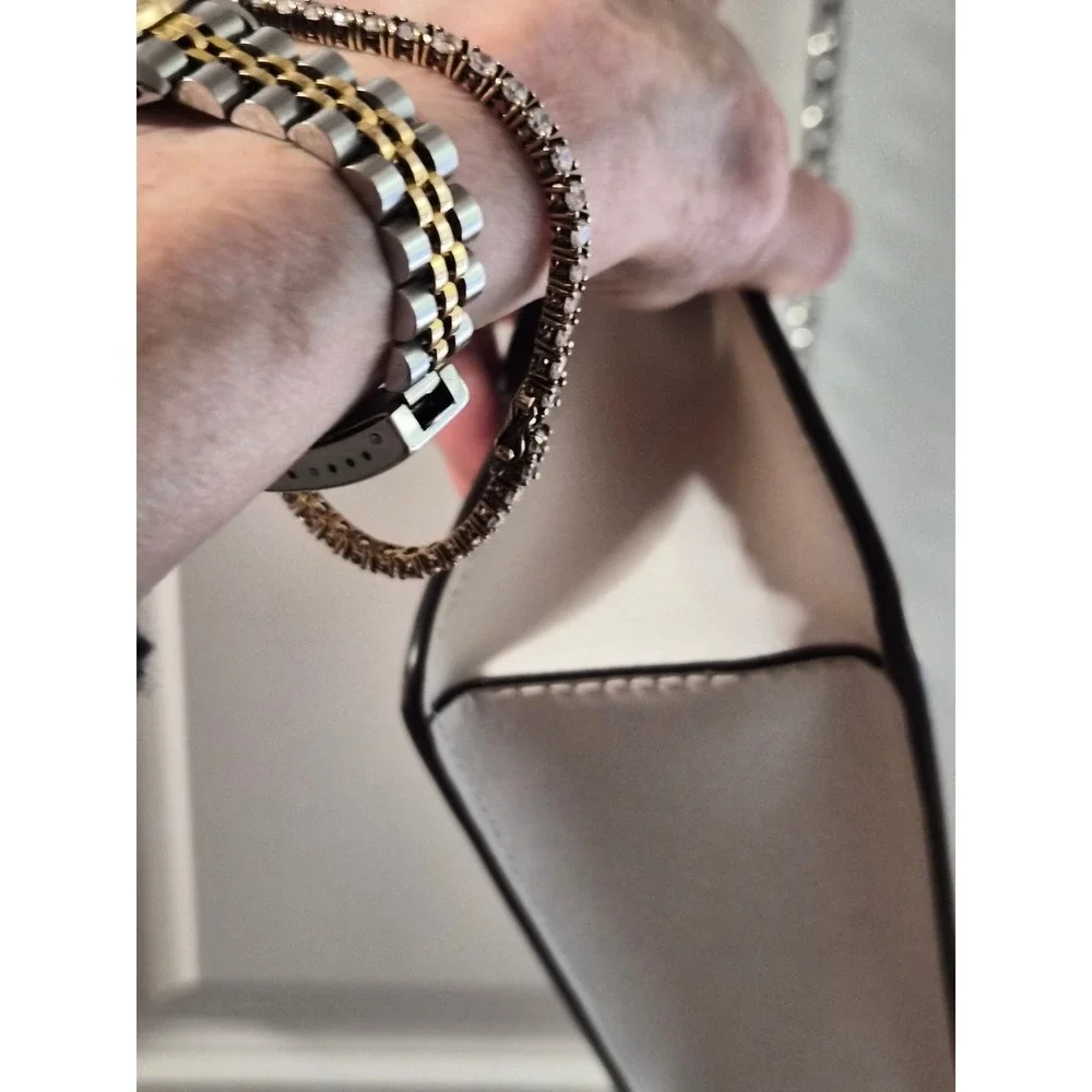 Michael Kors White Saffiano Leather Crossbody Bag Silver MK Logo Chain Strap